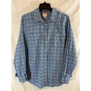 St John’s Bay Women’s 1X Blue Plaid Long Sleeve Button Up Cotton Blouse